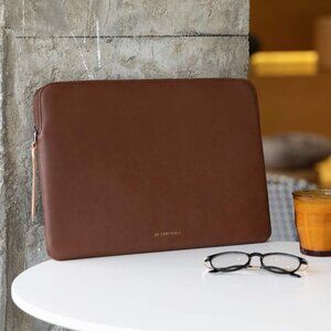 Comfyable Fleece Padded Brown Faux Leather Laptop Sleeve Zipper
